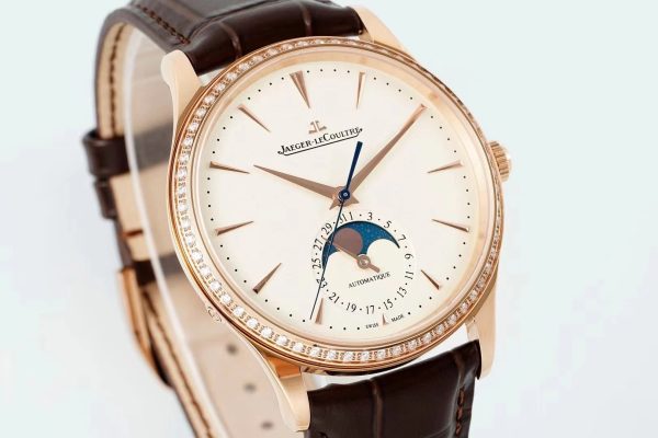 Master Ultra Thin Moon 1362503 RG APSF 1:1 Best Edition White Dial Diamonds Bezel on Brown Leather Strap SA925 Super Clone - Super Clone Watch | 1:1 Best Version