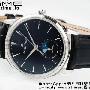 Master Ultra Thin Moon 1368471  SS APSF 1:1 Best Edition Black Dial on Black Leather Strap SA925 Super Clone - Super Clone Watch | 1:1 Best Version