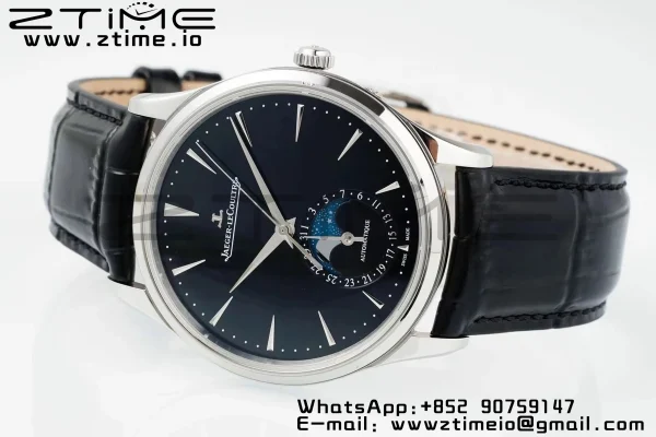 Master Ultra Thin Moon 1368471  SS APSF 1:1 Best Edition Black Dial on Black Leather Strap SA925 Super Clone - Super Clone Watch | 1:1 Best Version
