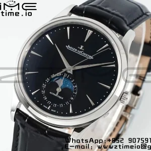 Master Ultra Thin Moon 1368471  SS APSF 1:1 Best Edition Black Dial on Black Leather Strap SA925 Super Clone - Super Clone Watch | 1:1 Best Version