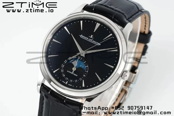 Master Ultra Thin Moon 1368471  SS APSF 1:1 Best Edition Black Dial on Black Leather Strap SA925 Super Clone - Super Clone Watch | 1:1 Best Version