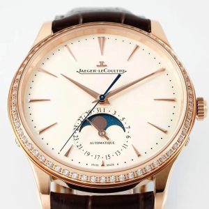 Master Ultra Thin Moon 1362503 RG APSF 1:1 Best Edition White Dial Diamonds Bezel on Brown Leather Strap SA925 Super Clone - Super Clone Watch | 1:1 Best Version