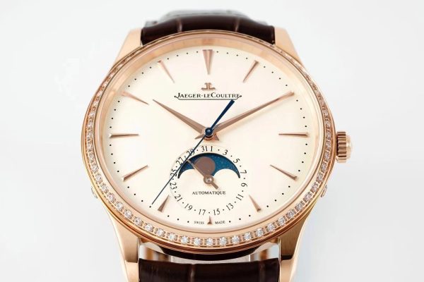 Master Ultra Thin Moon 1362503 RG APSF 1:1 Best Edition White Dial Diamonds Bezel on Brown Leather Strap SA925 Super Clone - Super Clone Watch | 1:1 Best Version