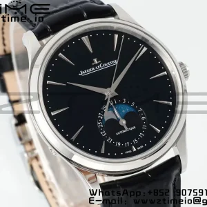 Master Ultra Thin Moon 1368471  SS APSF 1:1 Best Edition Black Dial on Black Leather Strap SA925 Super Clone - Super Clone Watch | 1:1 Best Version
