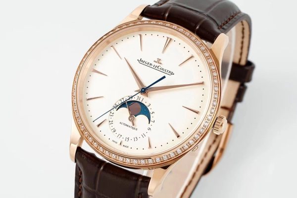 Master Ultra Thin Moon 1362503 RG APSF 1:1 Best Edition White Dial Diamonds Bezel on Brown Leather Strap SA925 Super Clone - Super Clone Watch | 1:1 Best Version