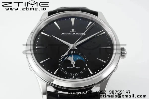Master Ultra Thin Moon 1368471  SS APSF 1:1 Best Edition Black Dial on Black Leather Strap SA925 Super Clone - Super Clone Watch | 1:1 Best Version
