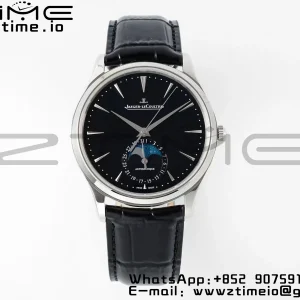 Master Ultra Thin Moon 1368471  SS APSF 1:1 Best Edition Black Dial on Black Leather Strap SA925 Super Clone - Super Clone Watch | 1:1 Best Version