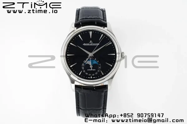 Master Ultra Thin Moon 1368471  SS APSF 1:1 Best Edition Black Dial on Black Leather Strap SA925 Super Clone - Super Clone Watch | 1:1 Best Version