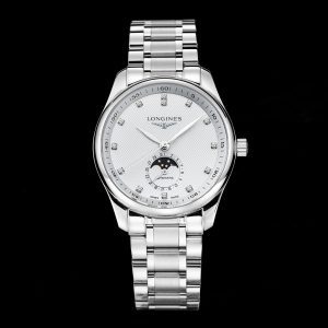 Longines Master Moonphase SS APSF 1:1 Best Edition White Diamonds Dial on SS Bracelet AL899 V2 - Super Clone Watch | 1:1 Best Version