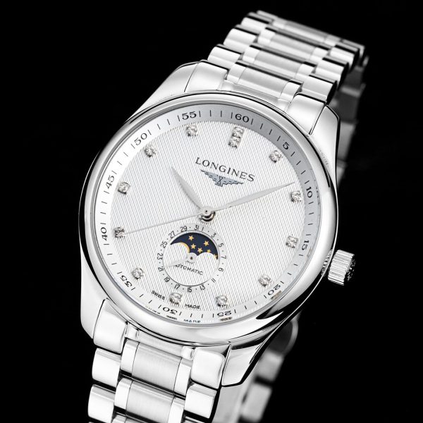 Longines Master Moonphase SS APSF 1:1 Best Edition White Diamonds Dial SS rannekorun AL899 V2 - Super Clone Watch | 1:1 Paras versio