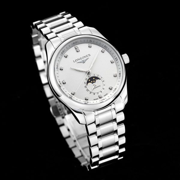 Longines Master Moonphase SS APSF 1:1 Best Edition White Diamonds Dial SS rannekorun AL899 V2 - Super Clone Watch | 1:1 Paras versio