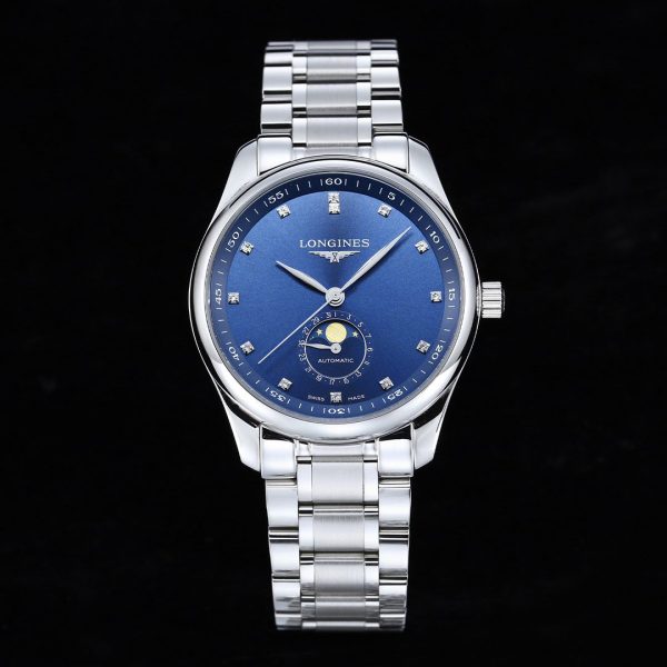 Longines Master Moonphase SS APSF 1:1 Best Edition Blue Diamonds Dial on SS Bracelet AL899 V2 - Super Clone Watch | 1:1 Best Version