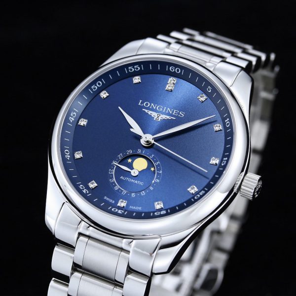 Longines Master Moonphase SS APSF 1:1 Best Edition Blue Diamonds Dial on SS Bracelet AL899 V2 - Super Clone Watch | 1:1 Best Version