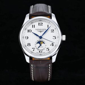 Longines Master Moonphase SS APSF 1:1 Best Edition White Numeral Dial on Brown Leather Strap AL899 V2 - Super Clone Watch | 1:1 Best Version