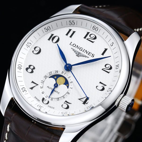 Longines Master Moonphase SS APSF 1:1 Mejor Edición Esfera numeral blanca con correa de piel marrón AL899 V2 - Super Clone Watch | 1:1 Mejor Versión