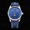 Longines Master Moonphase SS APSF 1:1 Best Edition Cadran bleu diamants sur bracelet cuir bleu AL899 V2 - Super Clone Watch | 1:1 Best Version