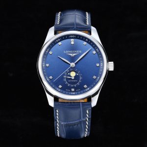 Longines Master Moonphase SS APSF 1:1 Best Edition Blue Diamonds Dial on Blue Leather Strap AL899 V2 - Super Clone Watch | 1:1 Best Version
