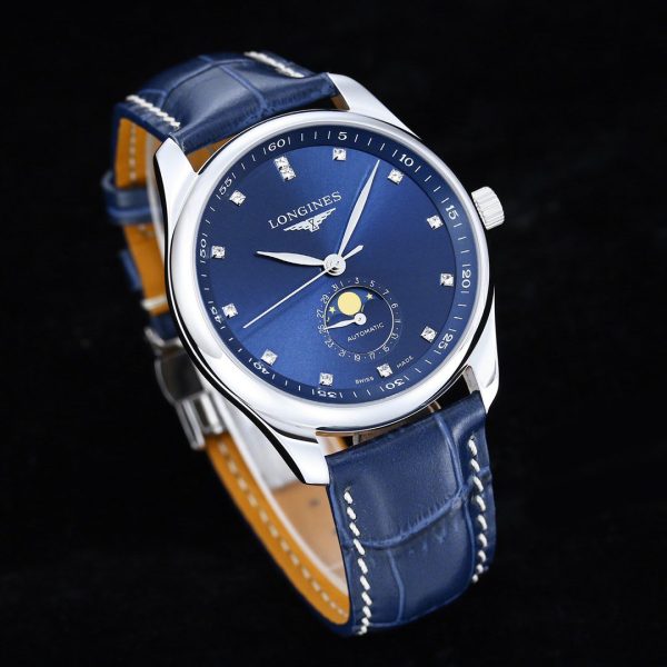 Longines Master Moonphase SS APSF 1:1 Best Edition Cadran albastru cu diamante pe curea din piele albastră AL899 V2 - Super Clone Watch | 1:1 Best Version