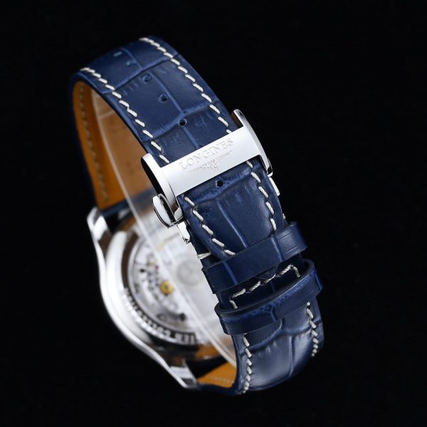 Longines Master Moonphase SS APSF 1:1 Best Edition Blue Stick Dial on Blue Leather Strap AL899 V2 - Super Clone Watch | 1:1 Best Version