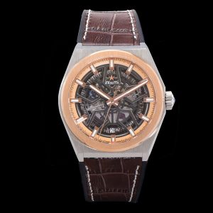 ZENITH  Defy Classic 87.9001.670/79.R589 LF 1:1 Best Edition RG Bezel Skeleton RG Dial on Brown Gummy Strap - Super Clone Watch | 1:1 Best Version