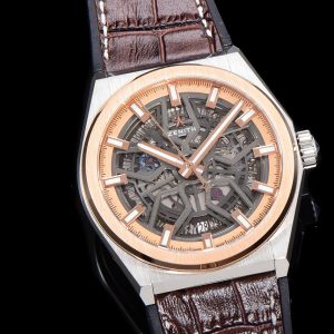 ZENITH  Defy Classic 87.9001.670/79.R589 LF 1:1 Best Edition RG Bezel Skeleton RG Dial on Brown Gummy Strap - Super Clone Watch | 1:1 Best Version
