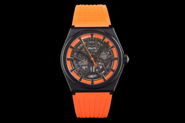 ZENITH Defy Classic 49.9001.670PVD LF 1:1 Best Edition Skeleton Orange Dial on Orange Rubber Strap - Super Clone Watch | 1:1 Best Version
