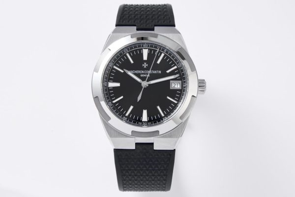 VC Overseas 4500V SS MKSF 1:1 Best Edition Quadrante nero su cinturino in gomma nera - Orologio super clone | 1:1 Best Version