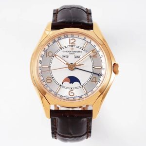 VC Fiftysix Complete Calendar 4000ERG 40mm ZF 1:1 Best Edition White Dial on Brown Leather Strap - Super Clone Watch | 1:1 Best Version