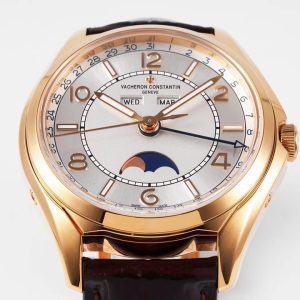 VC Fiftysix Complete Calendar 4000ERG 40mm ZF 1:1 Best Edition White Dial on Brown Leather Strap - Super Clone Watch | 1:1 Best Version
