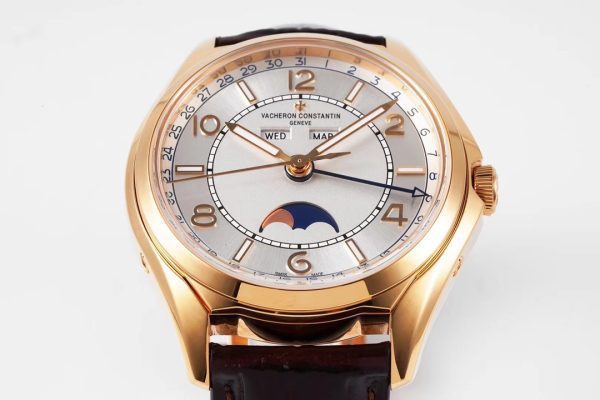 VC Fiftysix Complete Calendar 4000ERG 40mm ZF 1:1 Best Edition White Dial on Brown Leather Strap - Super Clone Watch | 1:1 Best Version