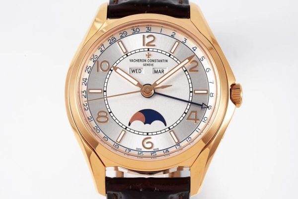 VC Fiftysix Complete Calendar 4000ERG 40mm ZF 1:1 Best Edition White Dial on Brown Leather Strap - Super Clone Watch | 1:1 Best Version