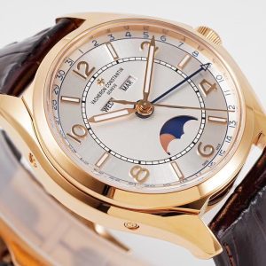 VC Fiftysix Complete Calendar 4000ERG 40mm ZF 1:1 Best Edition White Dial on Brown Leather Strap - Super Clone Watch | 1:1 Best Version