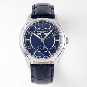 VC Fiftysix Complete Calendar 4000E SS 40mm ZF 1:1 Best Edition Blue Dial on Blue Leather Strap - Super Clone Watch | 1:1 Best Version