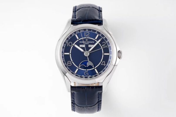 VC Fiftysix Complete Calendar 4000E SS 40mm ZF 1:1 Best Edition Blue Dial on Blue Leather Strap - Super Clone Watch | 1:1 Best Version