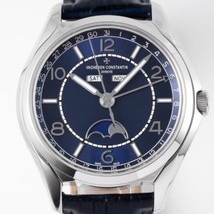 VC Fiftysix Complete Calendar 4000E SS 40mm ZF 1:1 Best Edition Blue Dial on Blue Leather Strap - Super Clone Watch | 1:1 Best Version