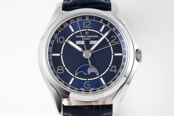 VC Fiftysix Complete Calendar 4000E SS 40mm ZF 1:1 Best Edition Blue Dial on Blue Leather Strap - Super Clone Watch | 1:1 Best Version