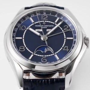 VC Fiftysix Complete Calendar 4000E SS 40mm ZF 1:1 Best Edition Blue Dial on Blue Leather Strap - Super Clone Watch | 1:1 Best Version