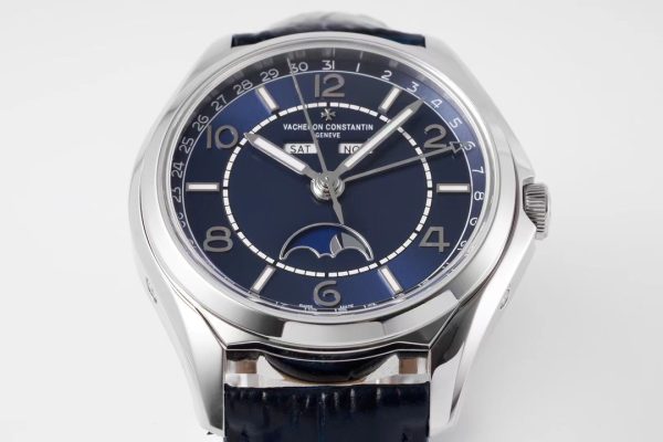VC Fiftysix Complete Calendar 4000E SS 40mm ZF 1:1 Best Edition Blue Dial on Blue Leather Strap - Super Clone Watch | 1:1 Best Version