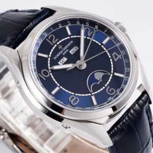 VC Fiftysix Complete Calendar 4000E SS 40mm ZF 1:1 Best Edition Blue Dial on Blue Leather Strap - Super Clone Watch | 1:1 Best Version