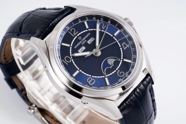 VC Fiftysix Complete Calendar 4000E SS 40mm ZF 1:1 Best Edition Blue Dial on Blue Leather Strap - Super Clone Watch | 1:1 Best Version