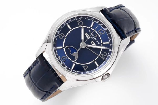 VC Fiftysix Complete Calendar 4000E SS 40mm ZF 1:1 Best Edition Blue Dial on Blue Leather Strap - Super Clone Watch | 1:1 Best Version