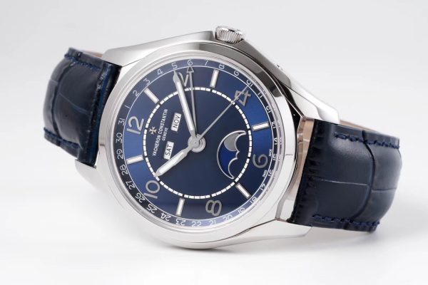 VC Fiftysix Complete Calendar 4000E SS 40mm ZF 1:1 Best Edition Blue Dial on Blue Leather Strap - Super Clone Watch | 1:1 Best Version