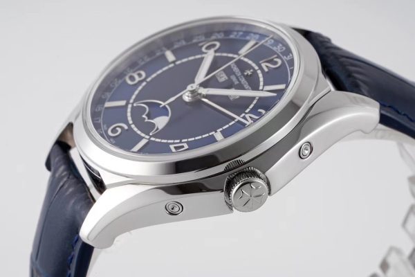VC Fiftysix Complete Calendar 4000E SS 40mm ZF 1:1 Best Edition Blue Dial on Blue Leather Strap - Super Clone Watch | 1:1 Best Version