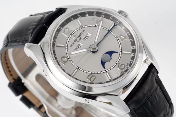 VC Fiftysix Complete Calendar 4000E SS 40mm ZF 1:1 Best Edition Gray Dial on Black Leather Strap - Super Clone Watch | 1:1 Best Version