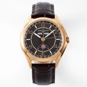 VC Fiftysix Complete Calendar 4000E RG 40mm ZF 1:1 Best Edition Brorn Dial on Brown Leather Strap - Super Clone Watch | 1:1 Best Version
