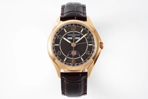 VC Fiftysix Complete Calendar 4000E RG 40mm ZF 1:1 Best Edition Brorn Dial on Brown Leather Strap - Super Clone Watch | 1:1 Best Version