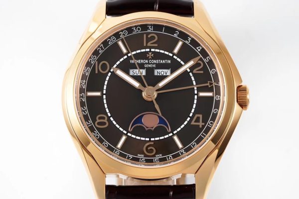 VC Fiftysix Complete Calendar 4000E RG 40mm ZF 1:1 Best Edition Brorn Dial on Brown Leather Strap - Super Clone Watch | 1:1 Best Version