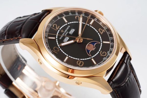 VC Fiftysix Complete Calendar 4000E RG 40mm ZF 1:1 Best Edition Brorn Dial on Brown Leather Strap - Super Clone Watch | 1:1 Best Version