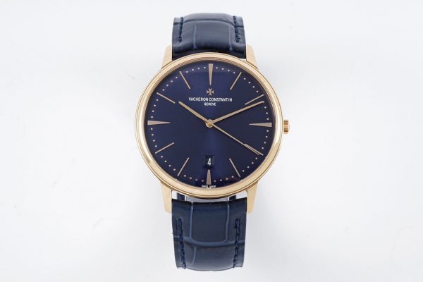 VC Patrimony Date 85180 RG PPF 1:1 Best Edition Blue Dial on Blue Leather Strap - Super Clone Watch | 1:1 Best Version