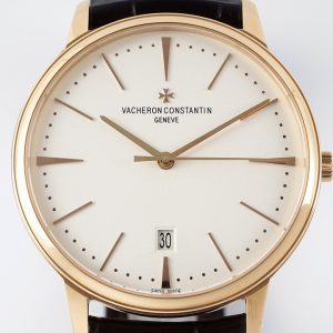 VC Patrimony Date 85180 RG PPF 1:1 Best Edition Weißes Zifferblatt auf braunem Lederarmband - Super Clone Watch | 1:1 Best Version